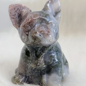 Druzy Moss Agate French Bulldog Crystal Carving Decor